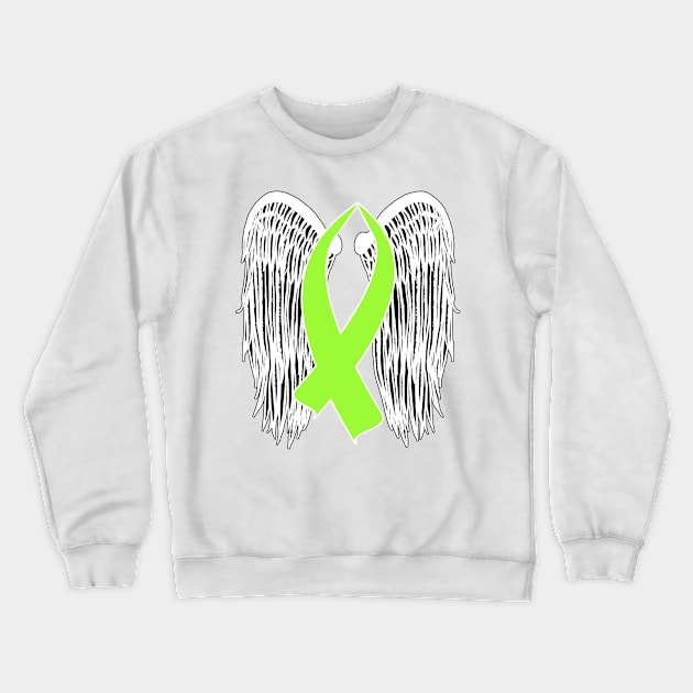 Winged Awareness Ribbon (Lime Green) Crewneck Sweatshirt by BlakCircleGirl